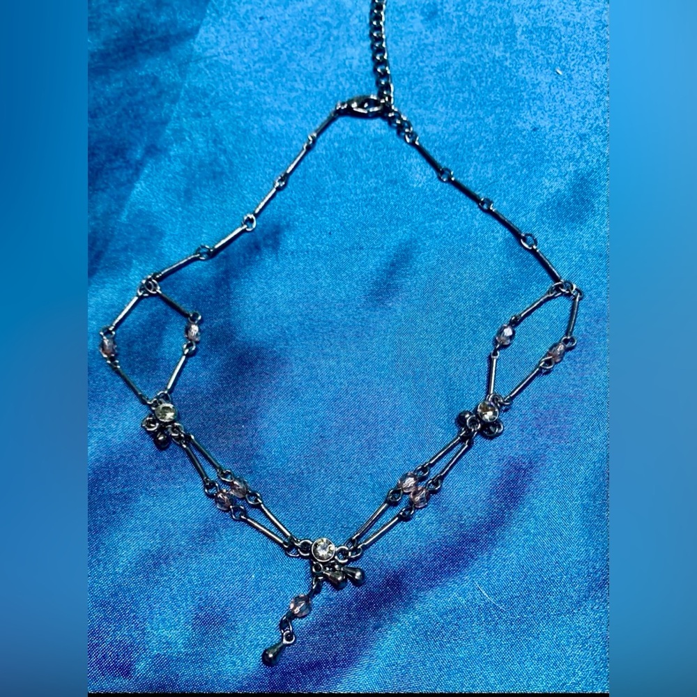 Vintage Beaded Dangle Necklace with Rhinestone